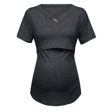 

Summer Savings Clearance! 2023 TUOBARR Tops for Womens Short Sleeve Pure Colour Tops Breastfeeding Nusring Clothes Black 14