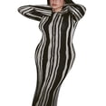 thumbnail image 3 of Femmes Enveloppé Robe Manches Longues Tricot à Rayures Casual Partie Robe de Printemps, 3 of 9
