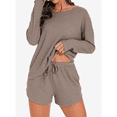 thumbnail image 3 of Fantaslook Pajamas Sets for Women Waffle Knit Lounge Sets Long Sleeve Top and Shorts Outfits Loungewear with Pockets, 3 of 8