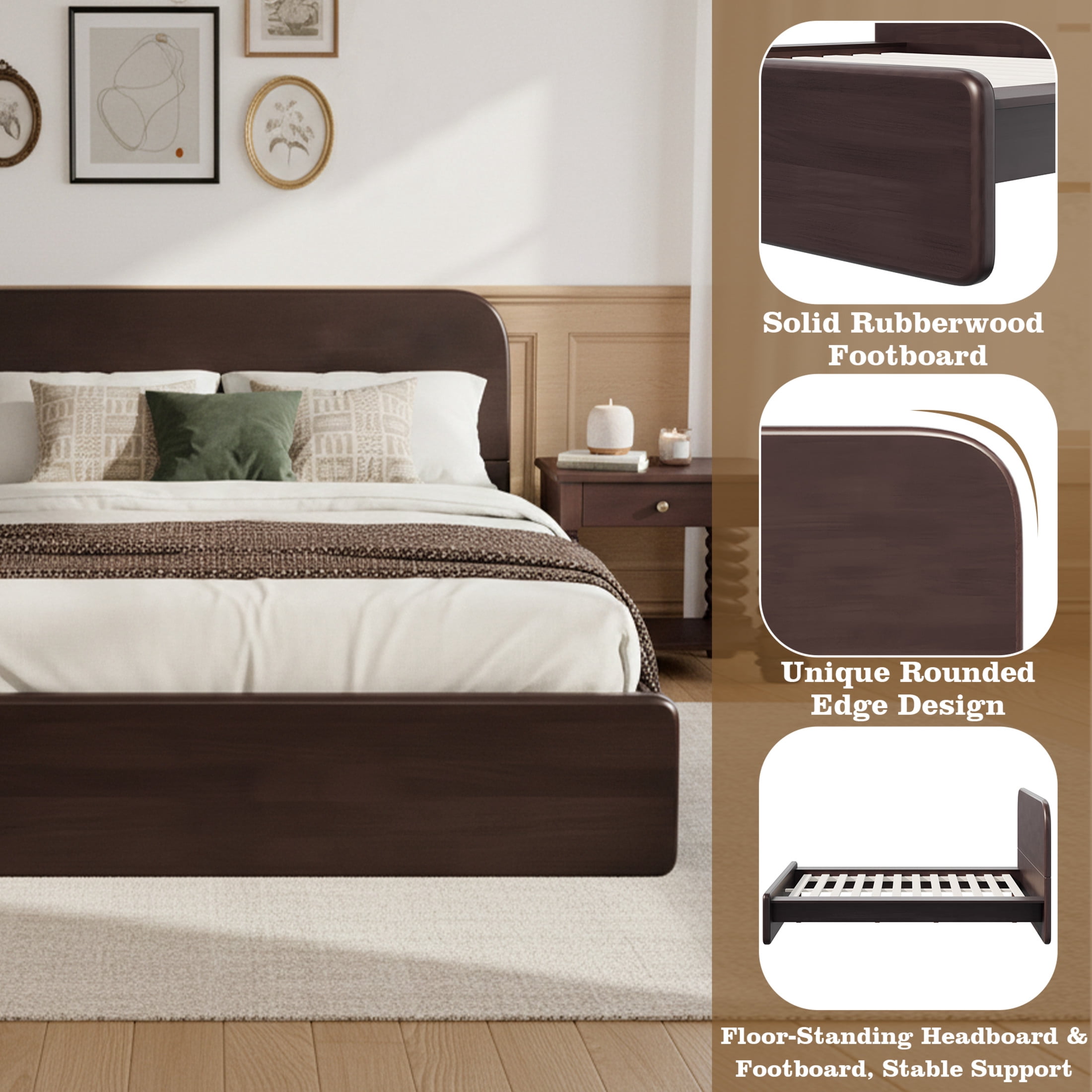 Christopher Knight Home King Platform Bed Frame, Rounded Headboard, No Box Spring Needed, Walnut