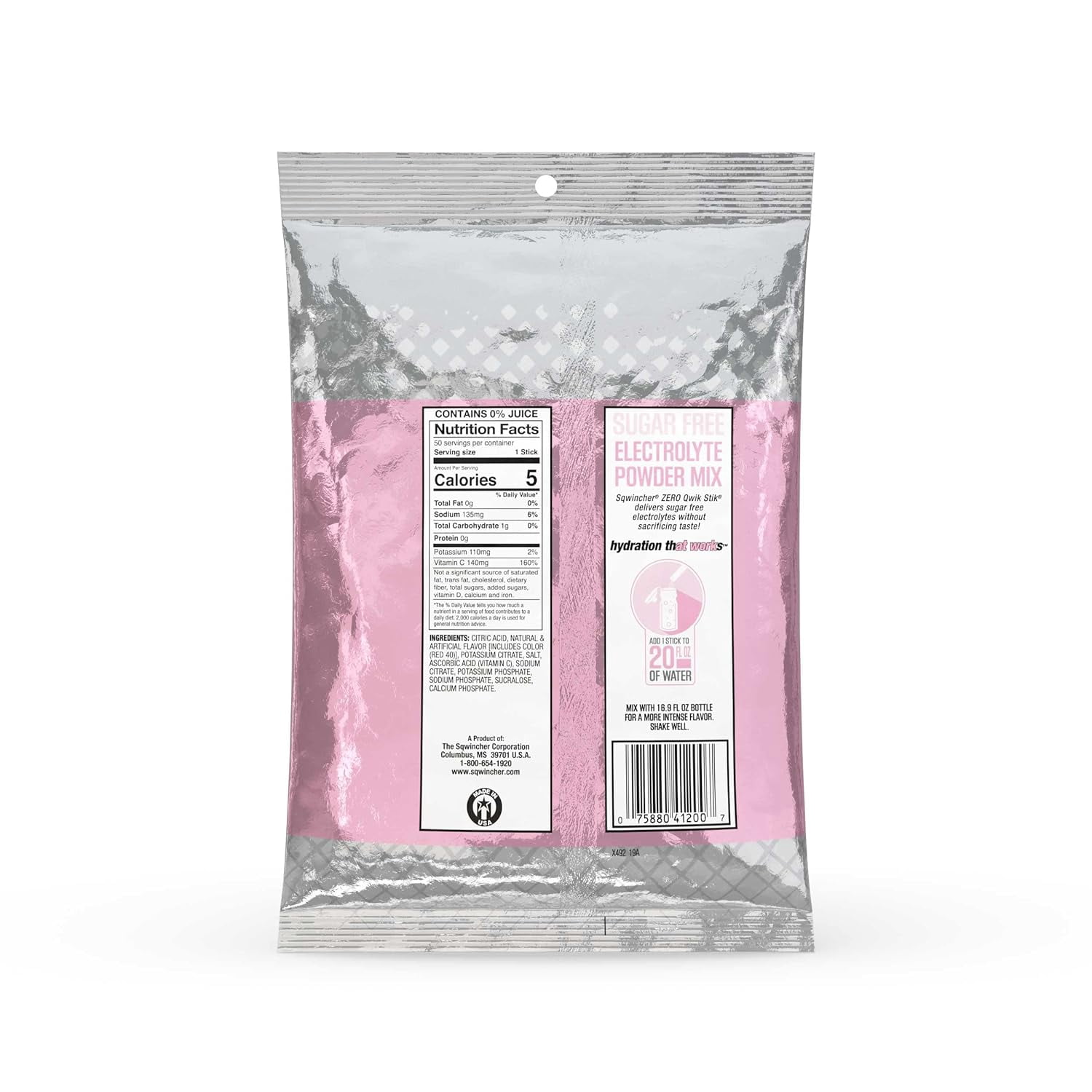 Qwik Stik Sugar Free Drink Mix Powder 0.11 oz., Strawberry Lemonade, PK50