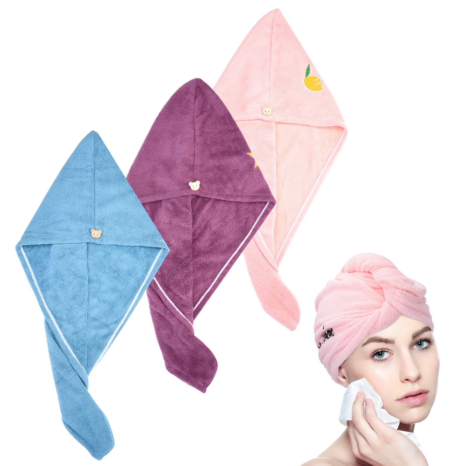 Prdigy 3 Pcs Microfiber Head Wrap Towel, Hair Turbans for Wet Hair, Super Absorbent Quick Dry