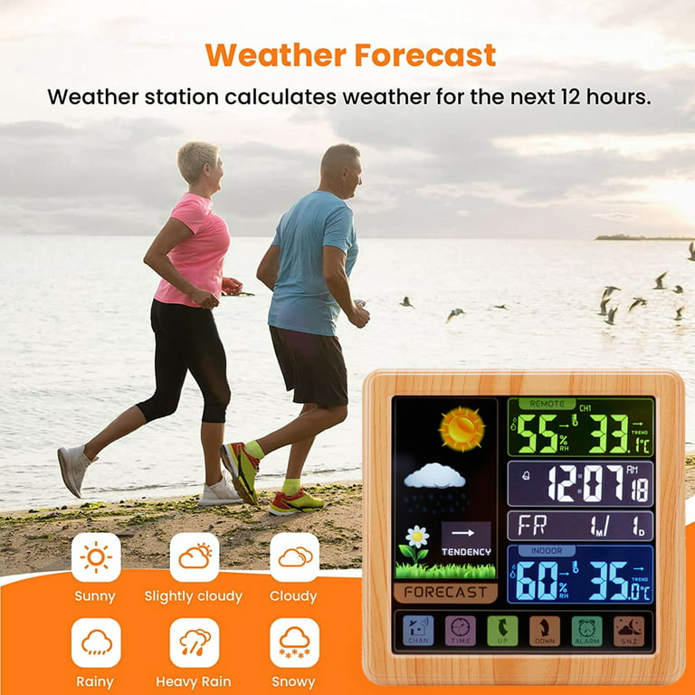 Weather Station Wireless Indoor Outdoor Multiple Sensors, Thermometer with  Atomic Weather ClockWeather Forecast for Home,Wood grain colorG165437 