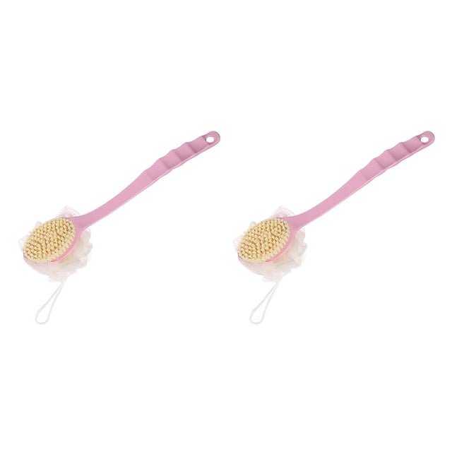 Injueey Cepillo de ducha Mango largo Esponja Pelota de baño Cerdas suaves Masaje Exfoliante Espalda Scrubber, Rosa polvo nórdico 2 en 1 2piezas Injueey CBP068989