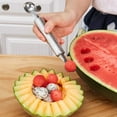 thumbnail image 3 of Cuchara para melón de 2 piezas, formas de cortador de frutas de acero inoxidable, herramienta multifuncional para tallar cucharas de melón para ensaladas de frutas DIY, 3 of 5