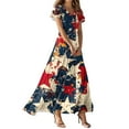 thumbnail image 2 of SAATLERI USA Flag Dress for Women Maxi American Flag Dress Flowy V Neck Short Sleeve 4Th Of July Outfits For Women Summer Dresses, 2 of 5