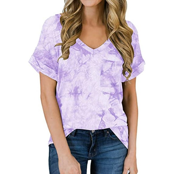 Short Sleeve Tunic Tops for Women Casual Summer Tie Dye Print T Shirt Camo Tees Blouses Pullover Daily Wear