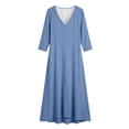 thumbnail image 7 of Ayolanni Fall Dresses V Neck Beach Long Sleeve A-Line Maxi Dresses Casual Flowy Pleated Solid Long Dress Blue XL, 7 of 7