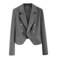 thumbnail image 3 of Feancey Cropped Suit Jackets for Women Long Sleeve Double Breasted Blazers Open Front Notch Lapel Casual Office Work Jacket Dark Gray L, 3 of 4