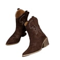 thumbnail image 4 of EKVAHL Women's Mid Calf Western Cowboy Boots, Faux Suede Low Block Heel Booties, Embroidery Country Concert Outdoor Daily Walking Boots Brown, 4 of 5