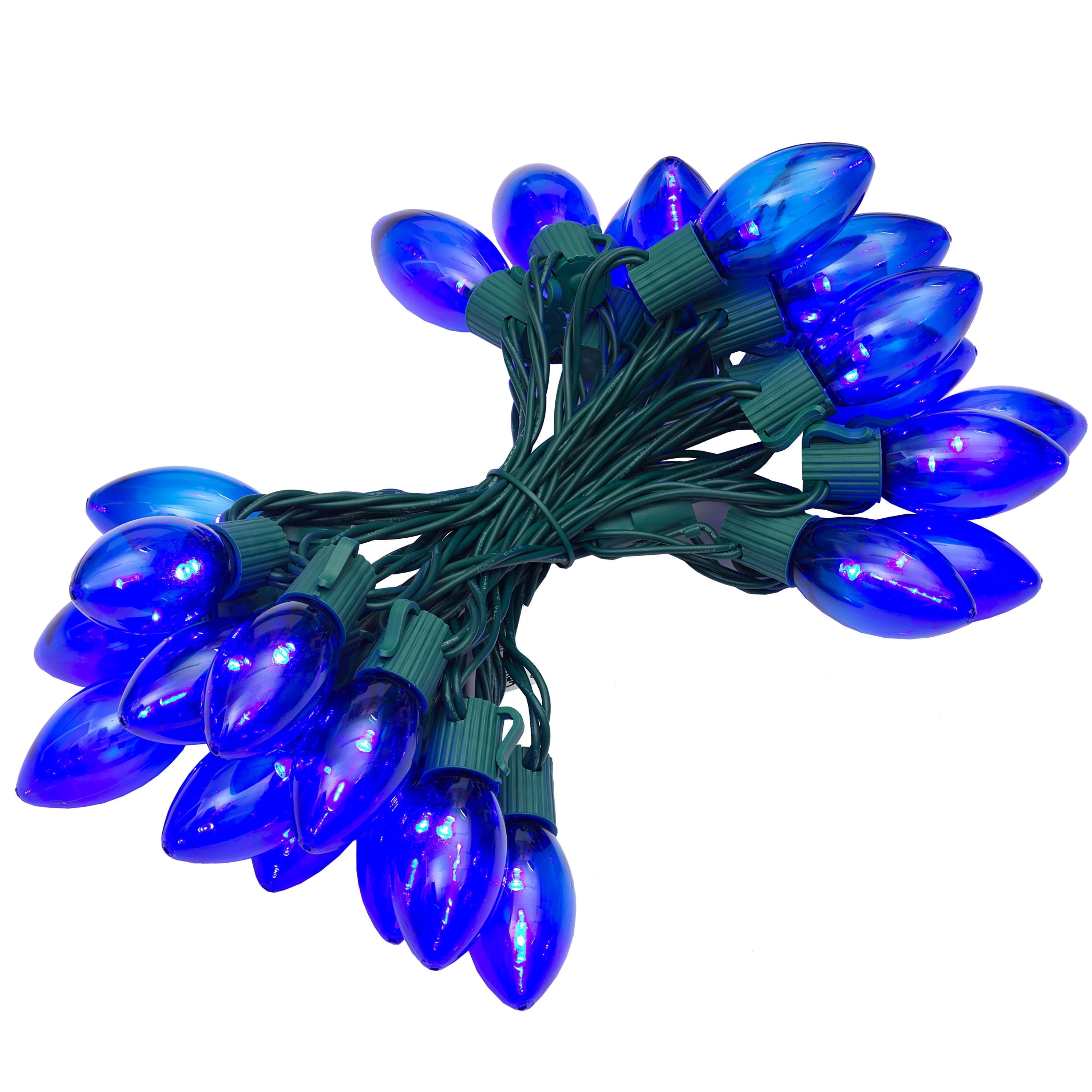 Indoor/Outdoor 25-Count LED Ultra Bright C9 Christmas String Lights, Blue, Green Wire, 14', by Holiday Time