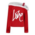 thumbnail image 5 of Uootdi Off The Shoulder Long Sleeve Shirts for Women FuzzyTrim Collar Love Heart Print Graphic Sweatshirt Casual Holiday Tops Gift, 5 of 7