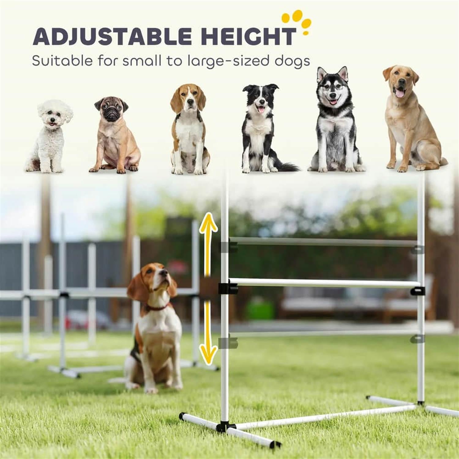 resenkos 6-Piece Dog Agility Set with Height-Adjustable Bars, Carry Bag, Top Bar for Training, Easy Assembly, White