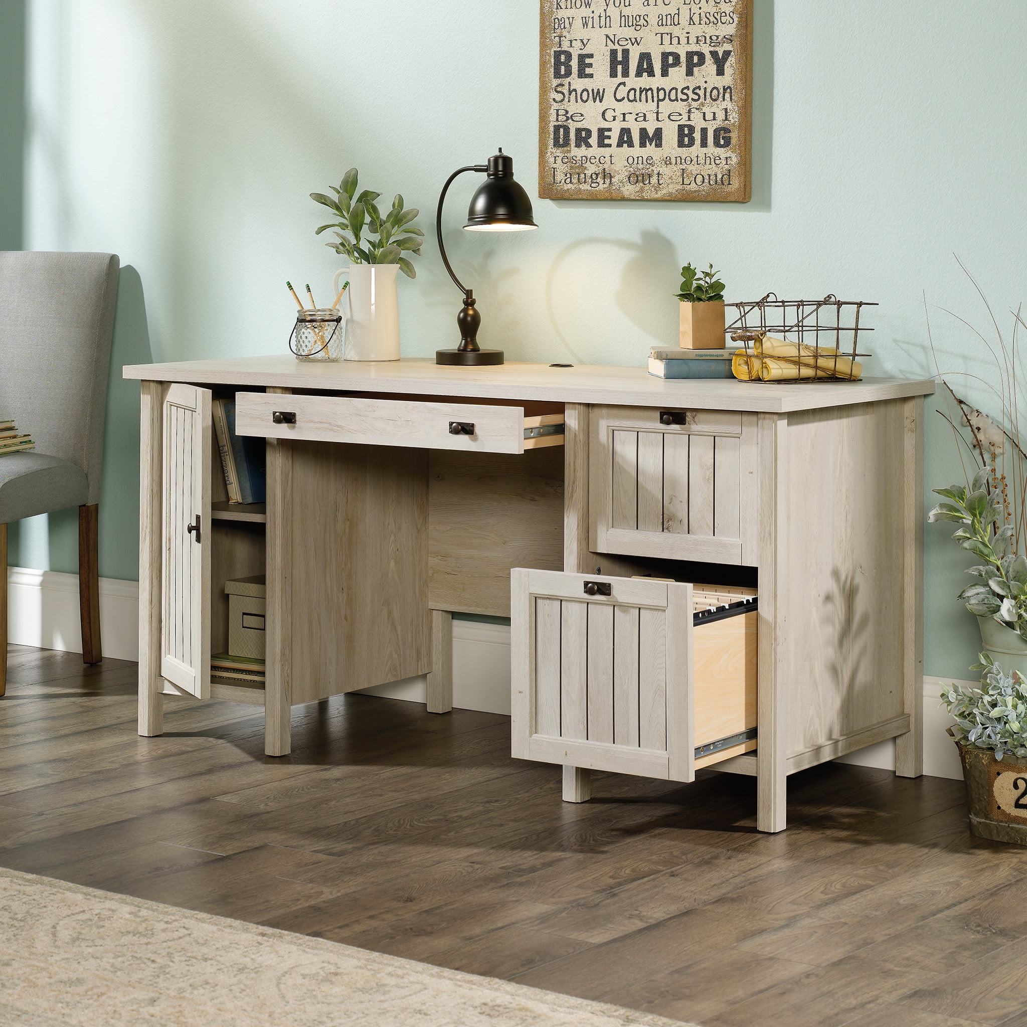 Sauder Costa Computer Desk, Chalked Chestnut Finish