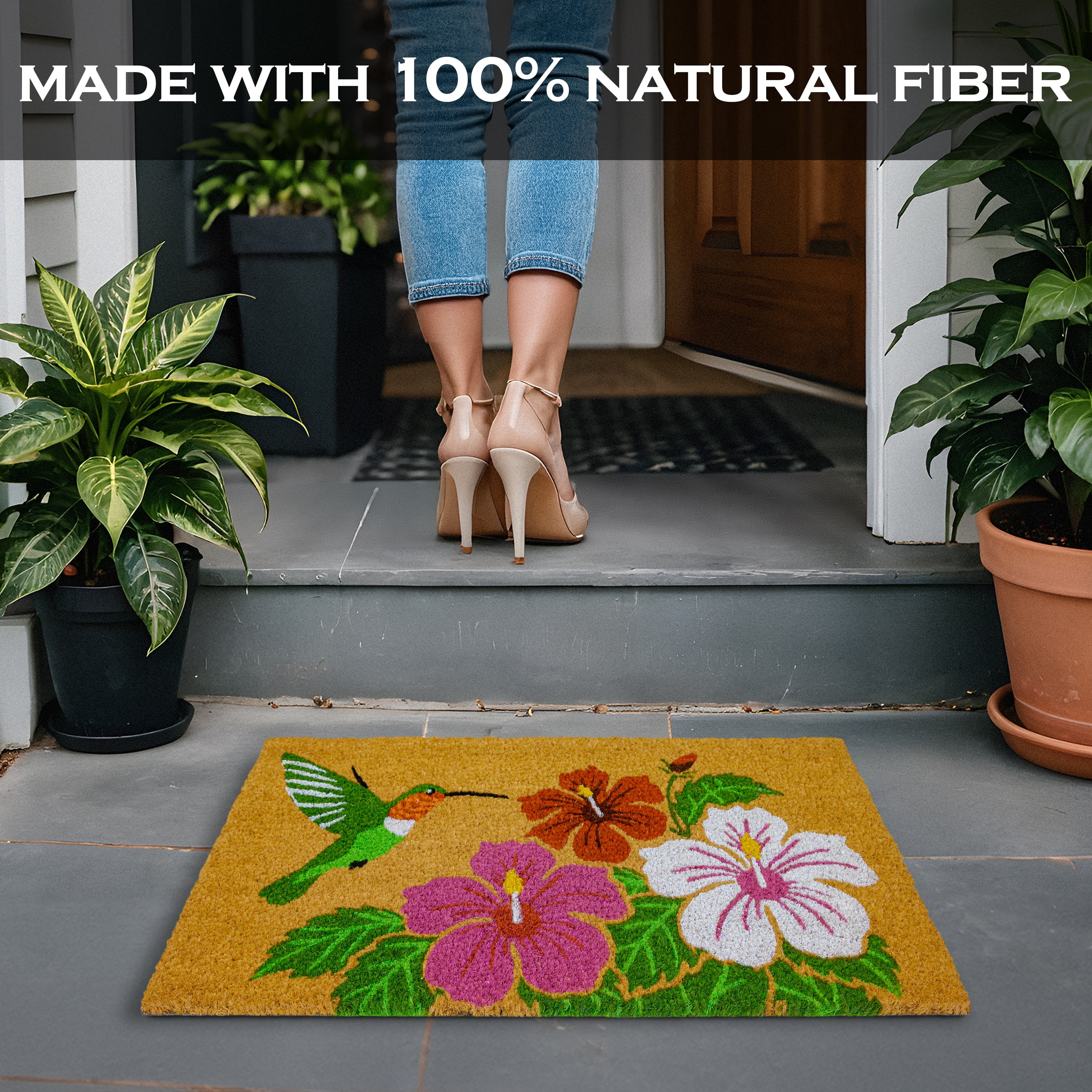 MAINEVENT Hummingbird Doormat Coir 30x17 Inch, Garden Outdoor Welcome Mat for Outside