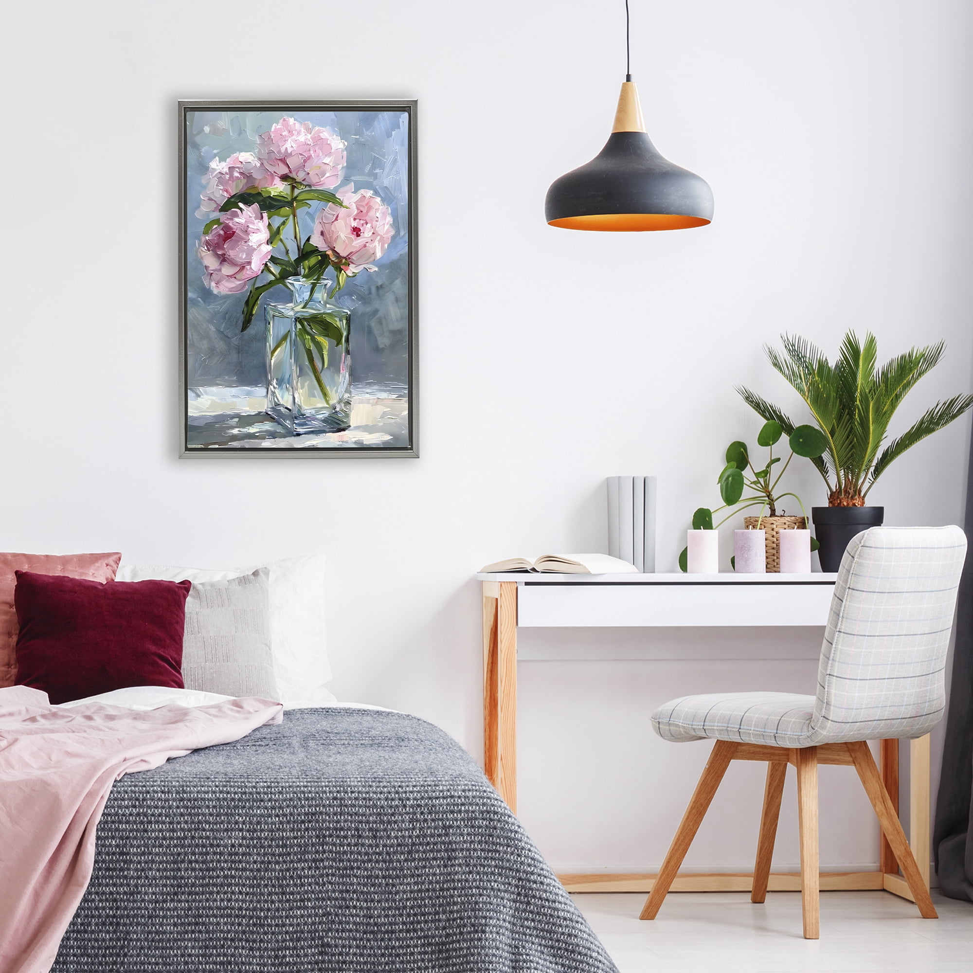 Stupell Industries Beautiful Pink Pastel Peonies Gray Framed Floater Canvas Wall Art, design by Creative Studio