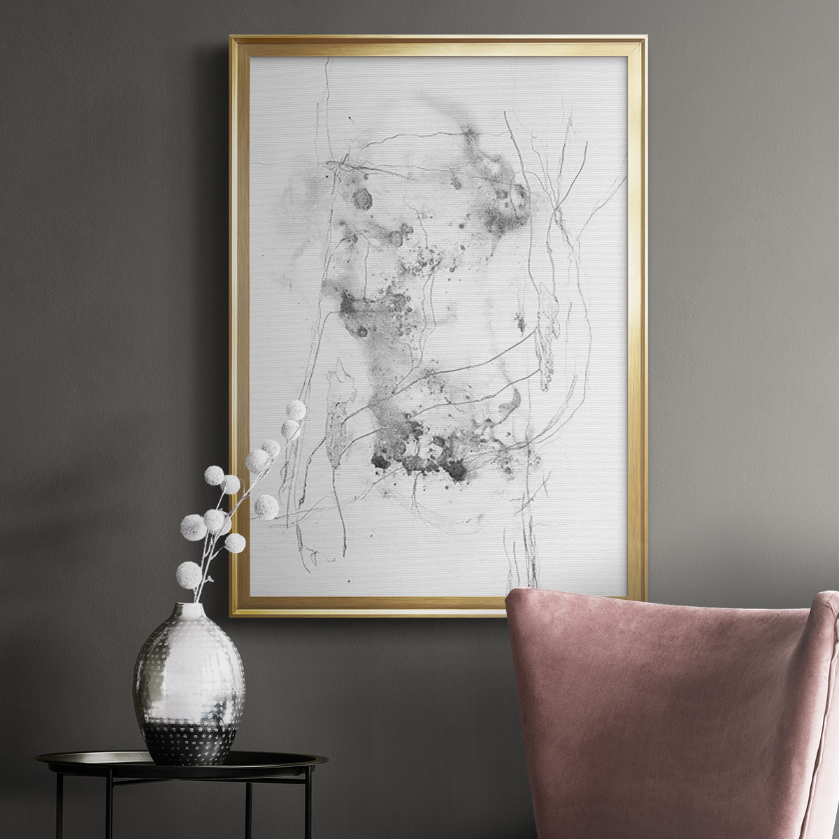 Graphite Abstract IV Premium Framed Print, in Gold, Black, or Silver - Ready to Hang