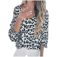 thumbnail image 1 of Birdeem T-Shirt à Manches Longues Lanterne à Imprimé Léopard à Col en V pour Femmes, Blouse Décontractée Populaire, 1 of 4