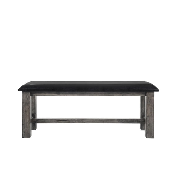 Classic Farmhouse Bench - Grey Oak Dining Room Seating, Upholstered Cushion, Square Leg Design