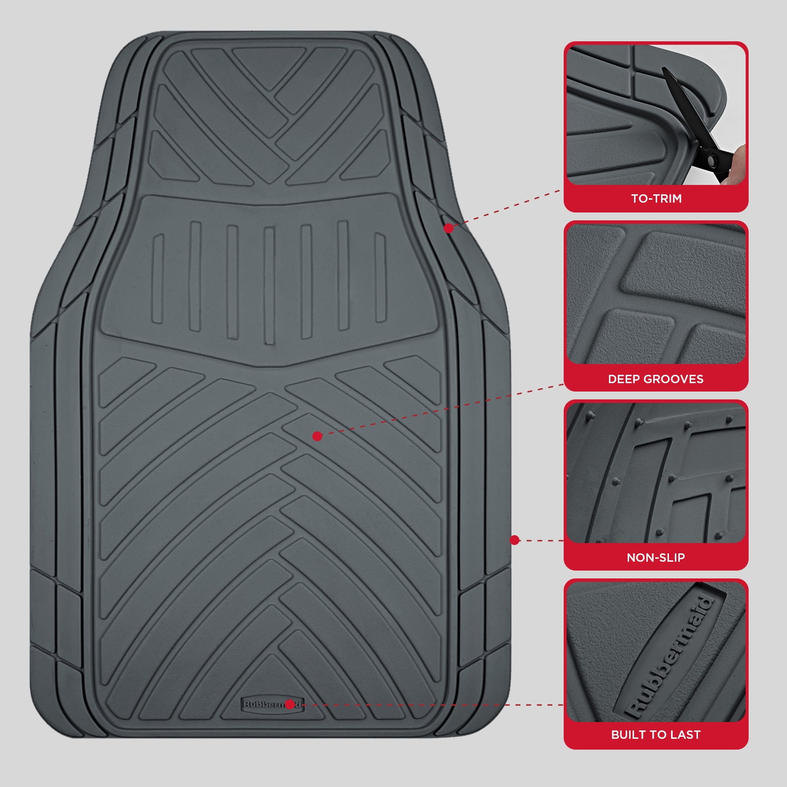 Rubbermaid Car Floor Mats Set, Lightweight Floor Mats,All-Weather Rubber  Car Mats, Non-Slip, Easy to Clean, Universal Fit for Cars, Trucks & SUVs, Gray