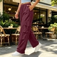 thumbnail image 5 of CHGBMOK Womens Baggy Parachute Pants Wide Leg Cargo Pants Drawstring High Waisted Quick Dry Casual Pants Y2k with Pockets, 5 of 6
