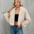 thumbnail image 6 of Nfurl Womens Fluffy Faux Fur Short Jackets Soft Long Sleeve Open Front Lapel Cropped Coats Causal Fall Winter Ladies Outerwear Beige L, 6 of 9