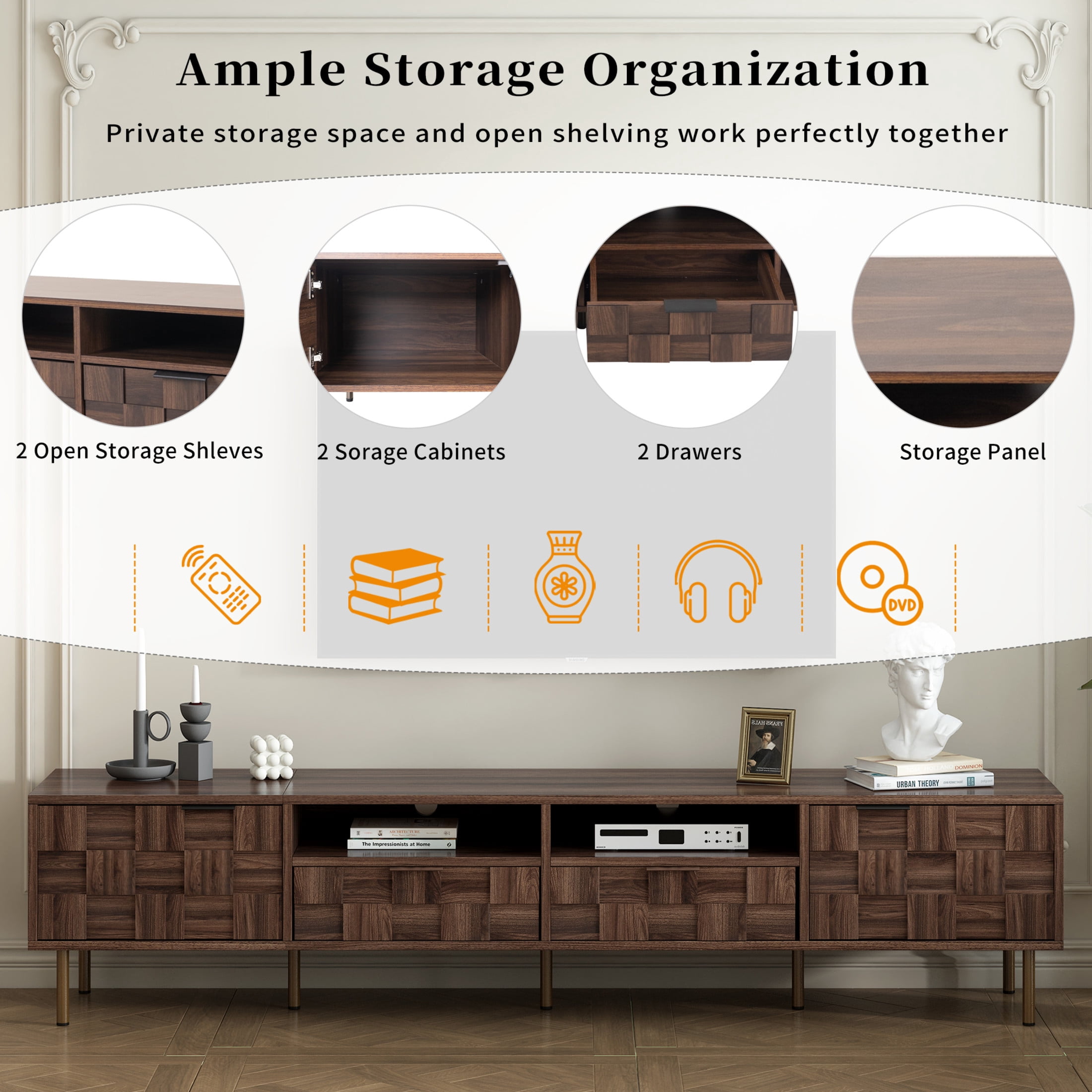 Noble House TV Stand for TVs up to 85 Inch with 2 Drawers and Storage Cabinets, Dark Brown