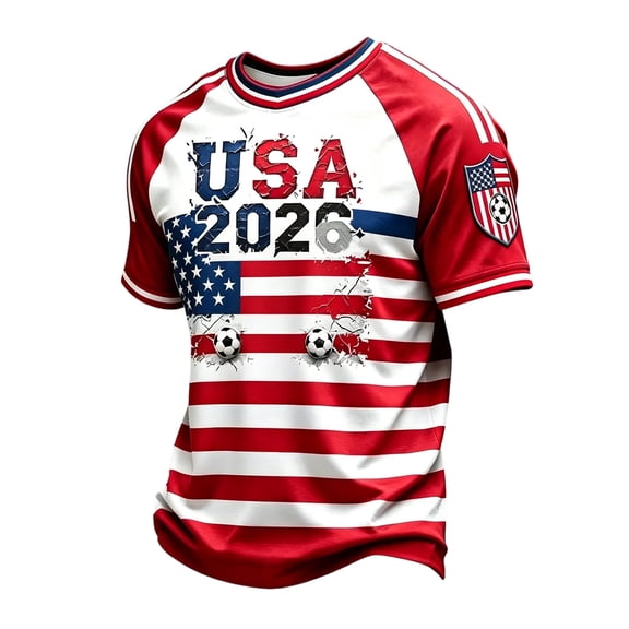 Soccer Jerseys Shirts for Men 2026 Country Team Short Sleeve Crewneck Fan International Football Shirt Retro Streetwear Top, Red XXXL