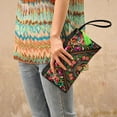 thumbnail image 3 of Women Retro Boho Ethnic Embroidered Wristlet Clutch Bag Handmade Purse Wallet, 3 of 7