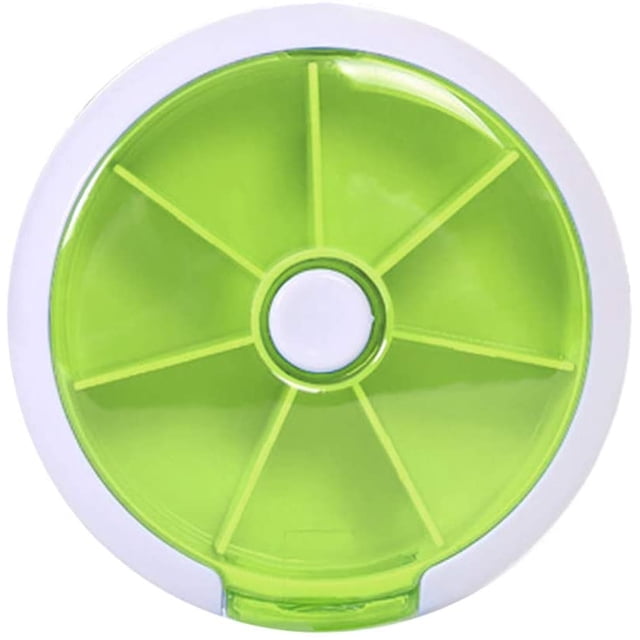 2 organizadores de pastillas semanales, pastillero, 7 días, 3 veces, dispensador de pastillas, botón giratorio, planificador de pastillas con 7 compartimentos (verde) WD.WDQZL Hogar