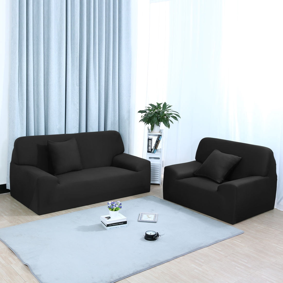 Unique Bargains 1-Piece Modern Solid Stretch XL Sofa Slipcover, Black