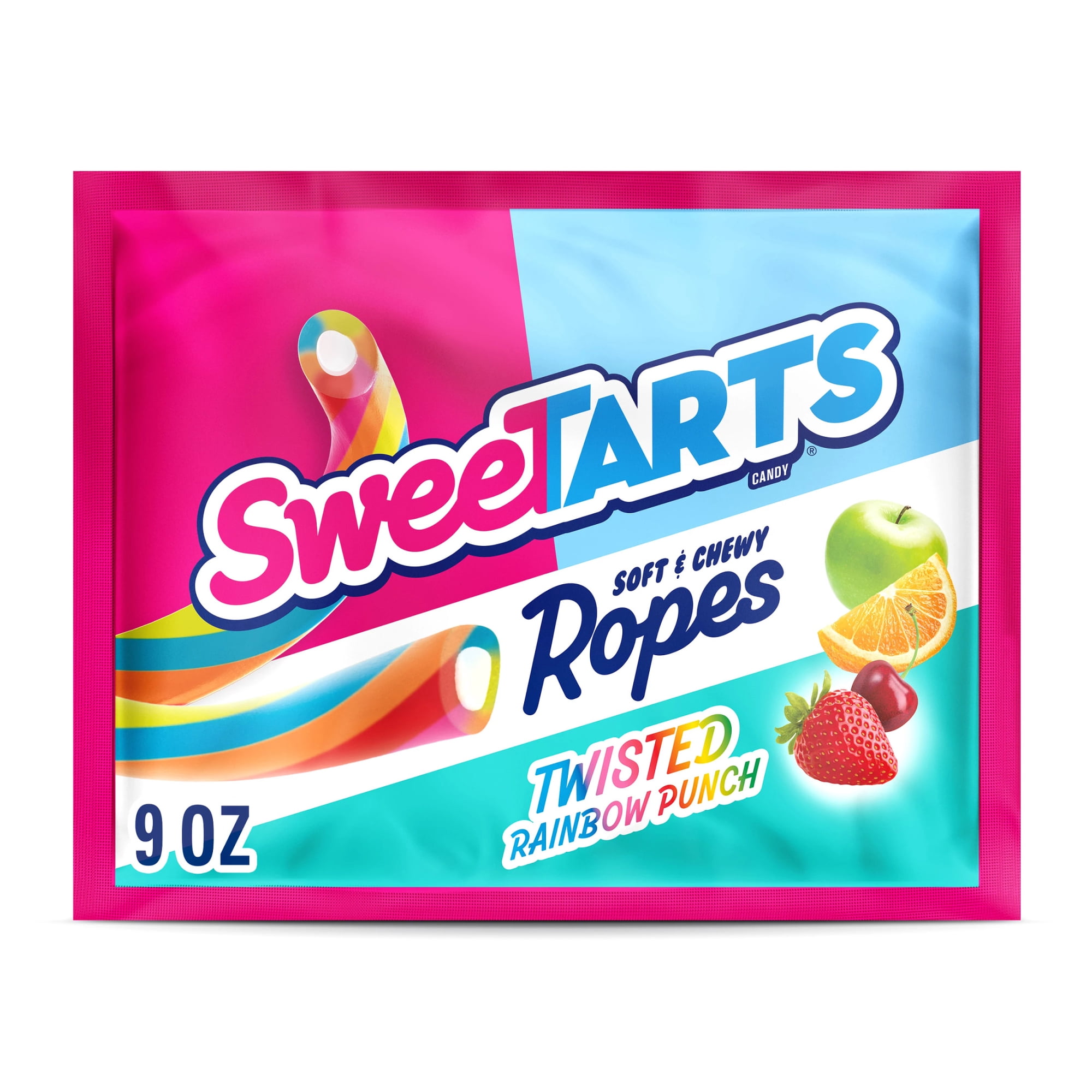 SweeTARTS Ropes, Candy, Twisted Rainbow Punch, Soft and Chewy, 9 oz Bag