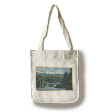 Three Sisters Mountains Near Bend, Oregon from Scotts Lake - Vintage Halftone (100% Cotton Tote Bag -