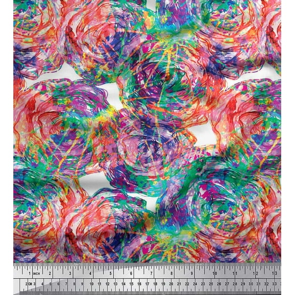 Soimoi Cotton Duck Fabric rose Watercolor Print Fabric by the Yard 42 Inch Wide
