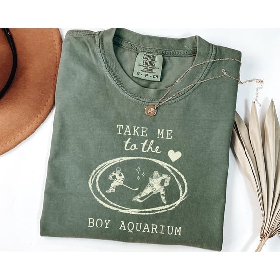 Take Me To The Boy Aquarium Hockey Graphic Shirt Vintage Ice Rink Romance Aesthetic Sports Graphic Tee Hockey Lifestyle Apparel Comfort Colors Unisex Cotton T-Shirt, Sizes S-3XL