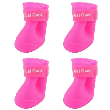 - Pet Dog Adjustable Water Resistant Rain Boots Shoes Magenta 4pcs