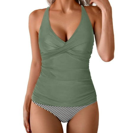 ANINEO Tankini Swimsuits For Women Bathing Suits 2PCS Tankini Tops With Bikini Bottoms Swimwear Trendy Hawaii Summer Tropical Brazilian Beachwear