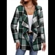 thumbnail image 3 of Cárdigan de Cuello Chal A Cuadros para Mujer, Chaqueta de Franela Larga con Abertura Frontal, Abrigo Corto A Cuadros, Ropa de Otoño Verde L, 3 of 9