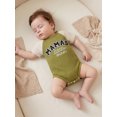 thumbnail image 4 of BemeyourBBs Newborn Baby Boy Summer Clothes Baby Boys Mama's Little Man Outfit Waffled Bubble Romper Casual Letter Embroidery Crew Neck Raglan Short Sleeve Bodysuit Jumpsuit, 4 of 9