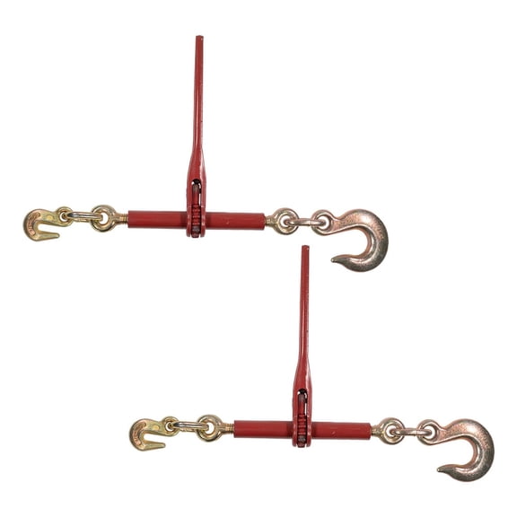 (2 Pack) 5/16"- 3/8" Heavy Duty Ratchet Chain Binder w/ 3/8" Grab Hook & 1/2" Slip Hook, 5,400 Lbs WLL - Tie Down Hauling Load Binders for Flatbed Trailers