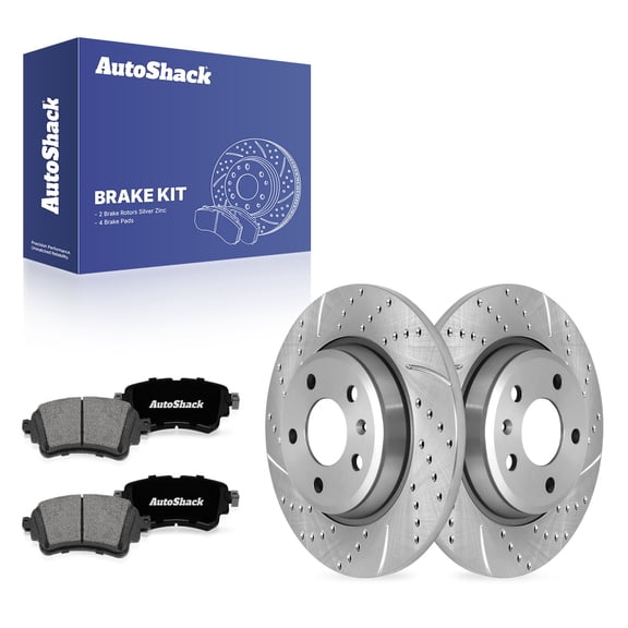 AutoShack Rear Brake Rotors & Premium Pads for Audi, A4 Quattro 2017-2020 A4 2017-2020, FWD AWD L4 2.0L - Silver Zinc Coated Drilled & Slotted - SilverShield Pro - 11.81" (299.9 mm), 5-Lug
