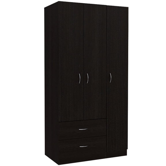 Tuhome Austral Three-Door Armoire with Double Door Hanging Cabinet, Full-Height Shelving