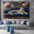 thumbnail image 3 of Mudket Framed Leopard on Blue Velvet Sofa Canvas Wall Art, Elegant Leopard Print Room Decor for Living Room, Vintage Animal Wall Art, Ready to Hang - 12"L x 8"W, 3 of 10