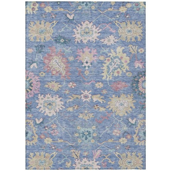 HomeRoots 605310 8 x 10 ft. Blue, Pink & Ivory Floral Washable Indoor & Outdoor Rectangle Area Rug