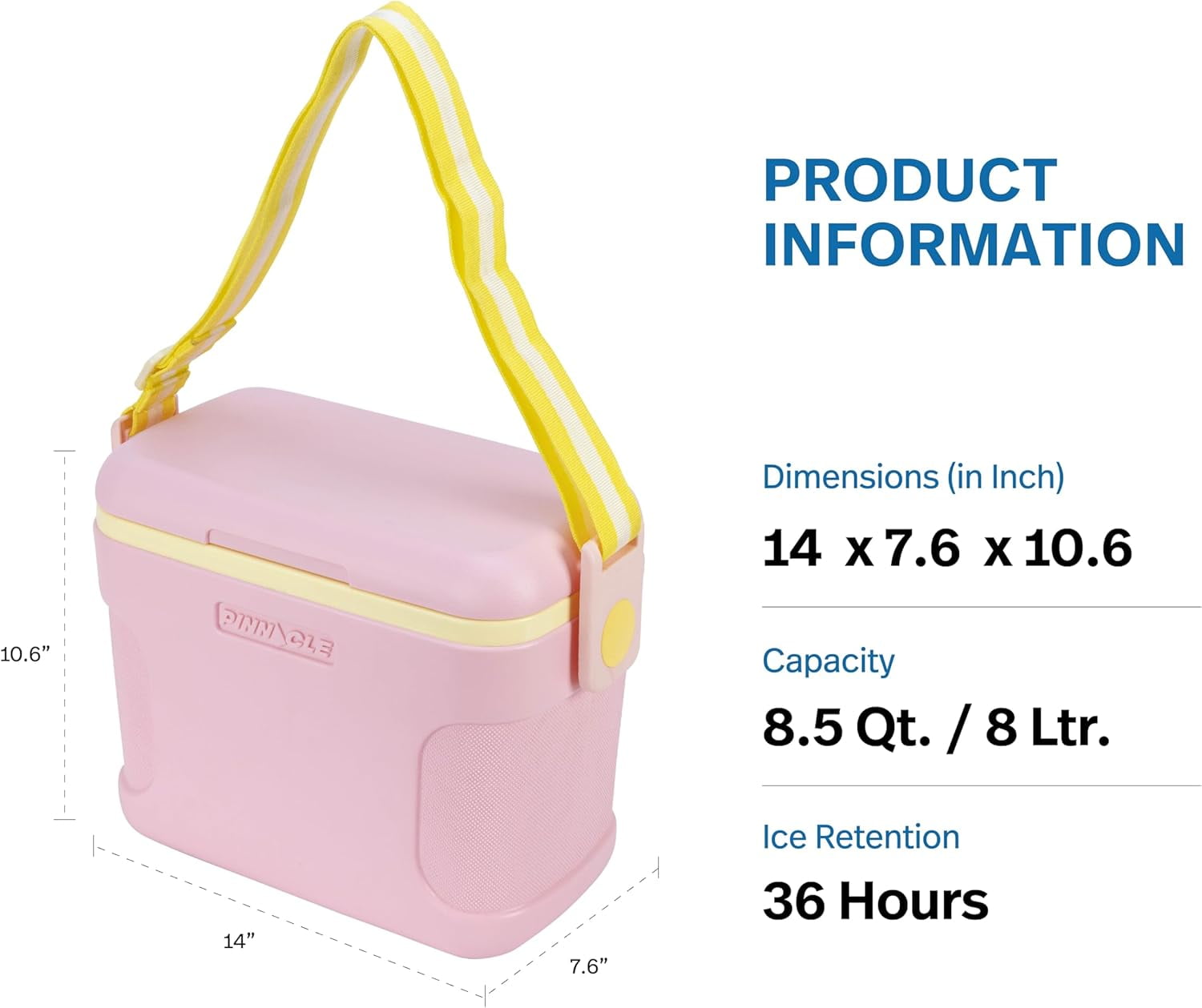 Pinnacle 8.5Qt Mini Cooler – Portable Picnic Cooler with Divider & Strap, Pink
