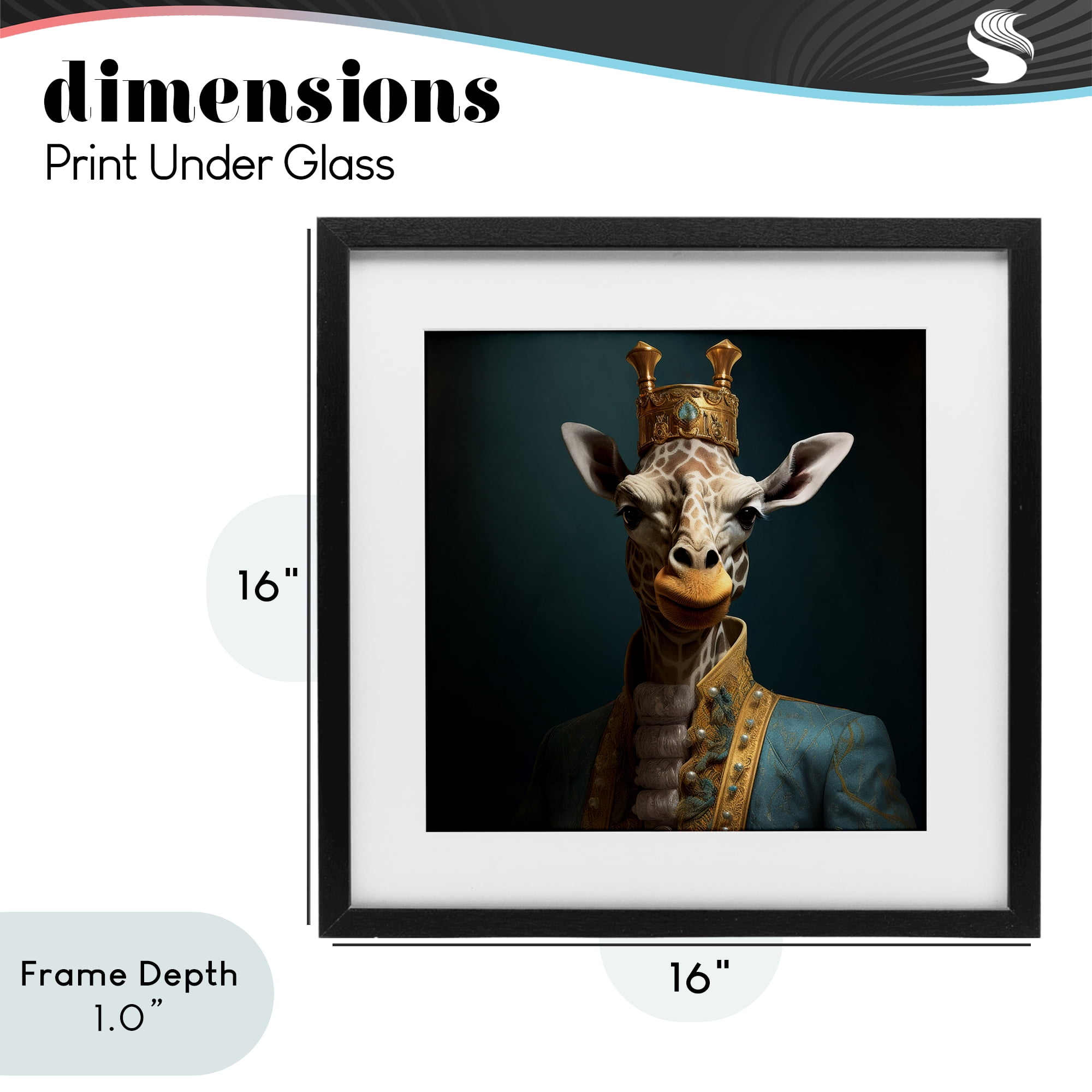 Stupell Industries Giraffe Gaze in Regal Crown Black Framed Print Under Glass, design by Lazar Studio