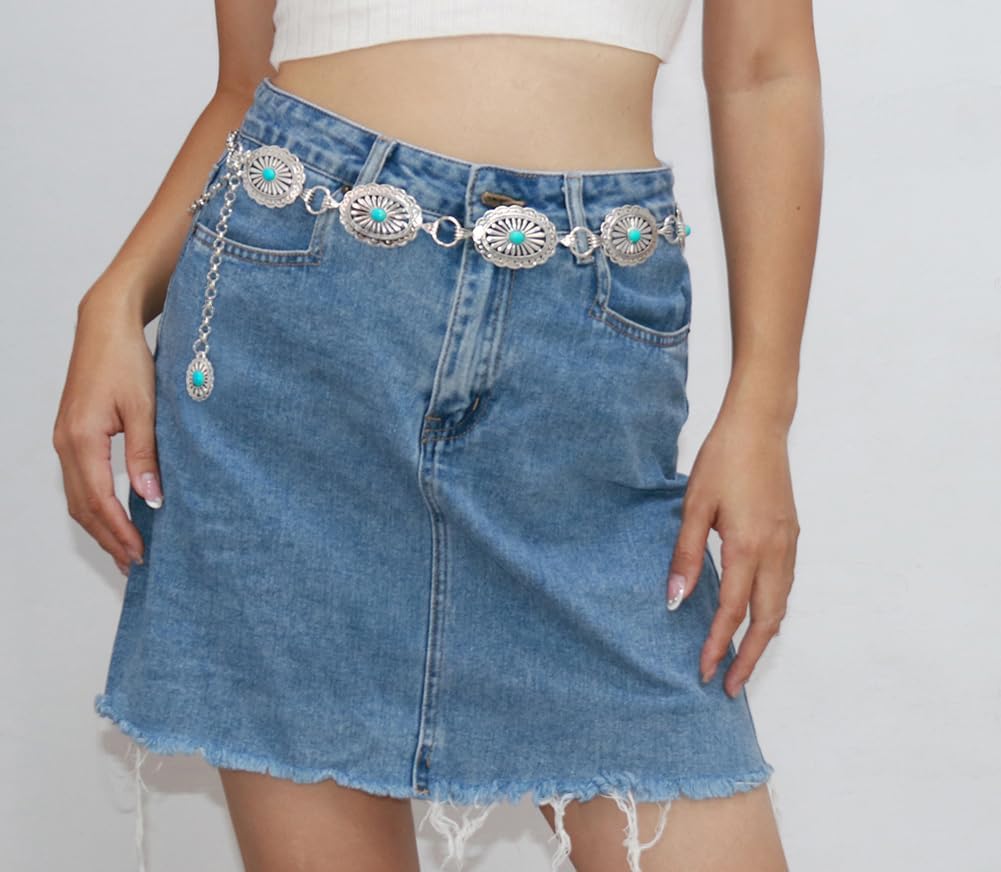 HLSOHJP Metal Western Country Chain Belts for Women Waist  display picture 3