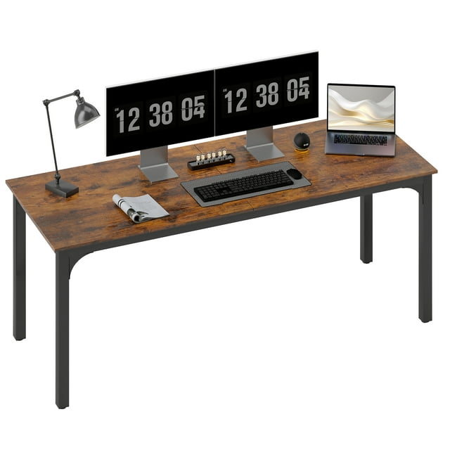 HOMCOM Bureau d'Ordinateur de 79 Pouces, Bureau d'Étude avec Pattes en Métal, Brun Rustique