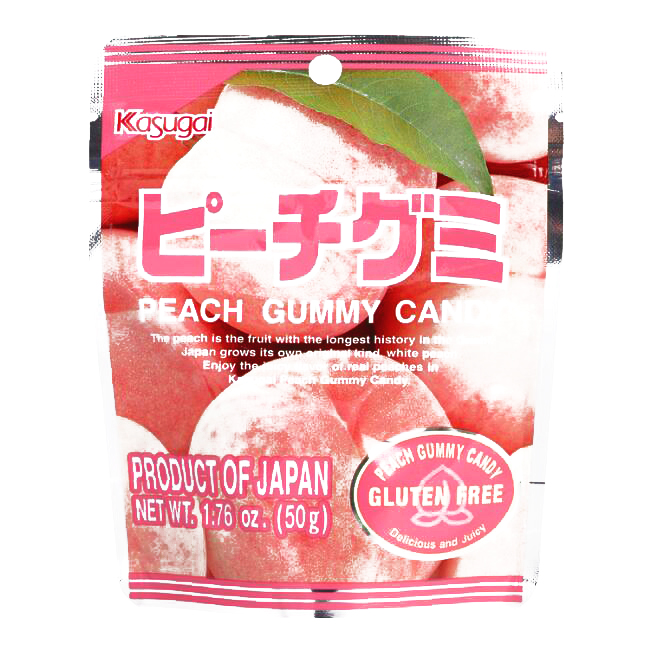 Kasugai Peach Gummy Candy Snack Size 1.41 oz each (2 Items Per Order