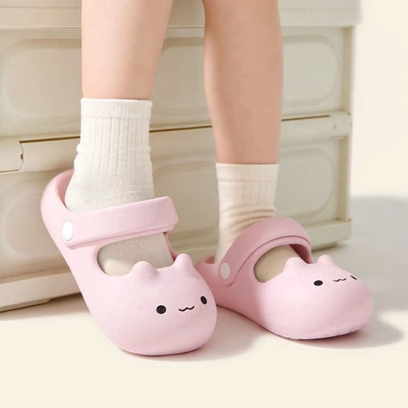 Djtdsds Kids Cat Face Closed-Toe Slide Sandals Soft Non- Shoes Color:Pink,Size:12-13 Years